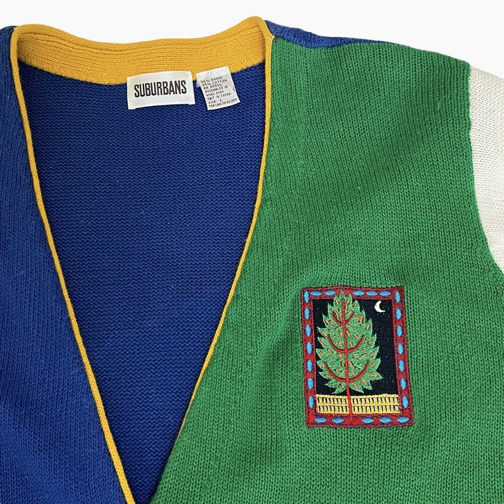Suburbans Sweater Set 90s Color Block Large Cardigan Medium Short Sleeve Top - Picture 5 of 14